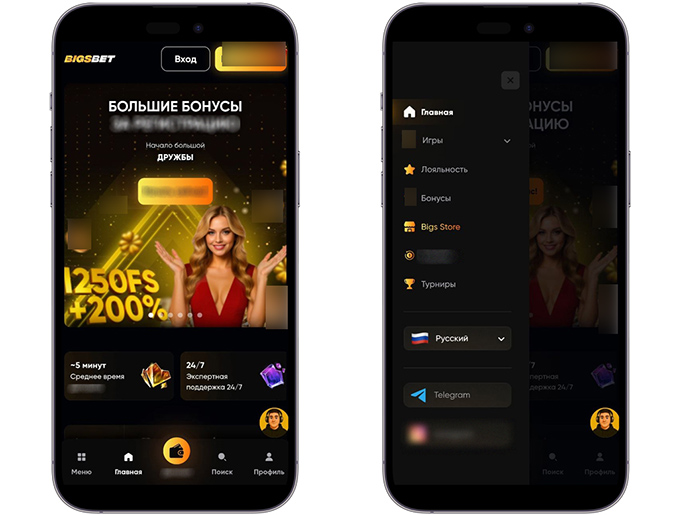 Интерфейс BigsBet Casino