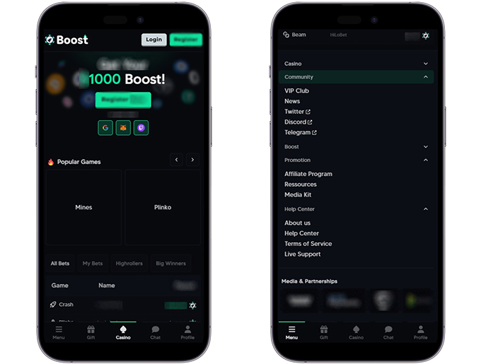 Интерфейс Boost Casino