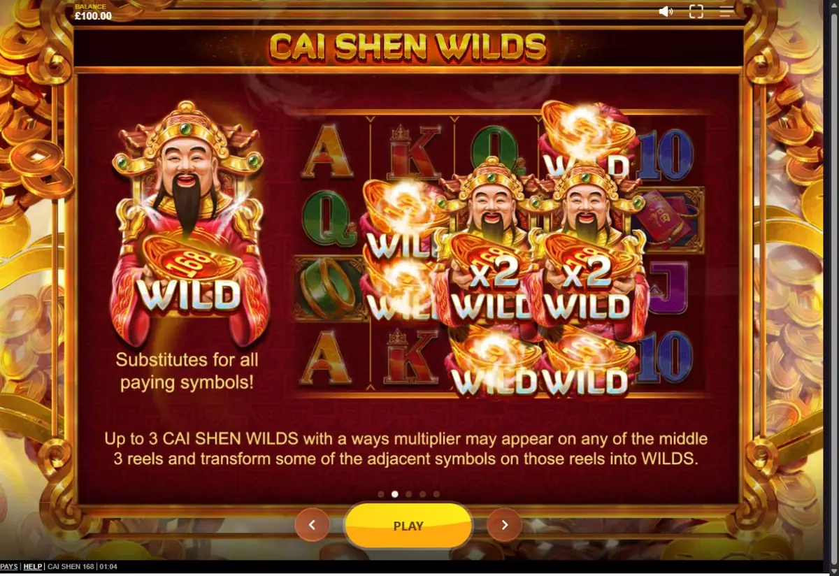 Функция Cai Shen Wild с множителем и превращением соседних символов