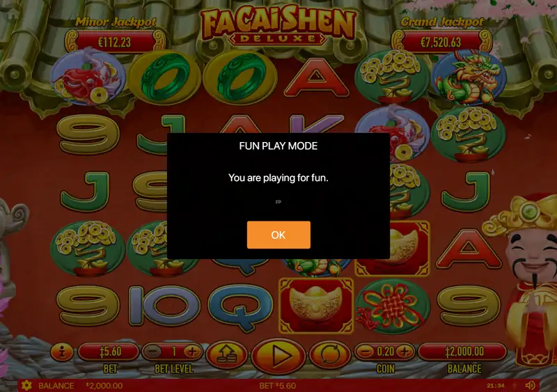 Fa Cai Shen Deluxe — окно FUN PLAY MODE