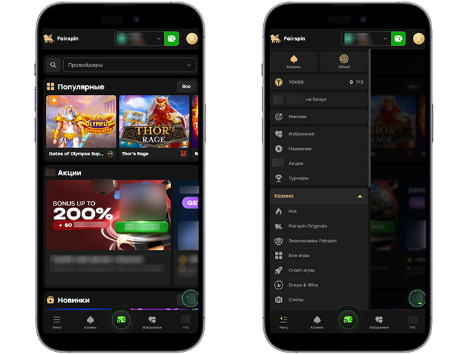 Интерфейс FairSpin