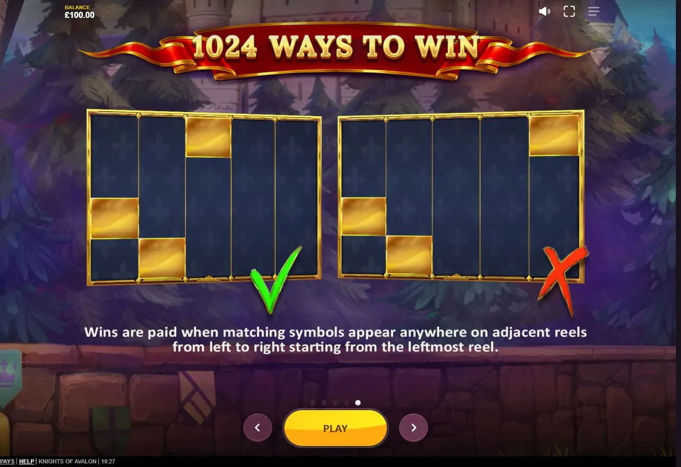 Правило 1 024 способов выигрыша в Knights Of Avalon