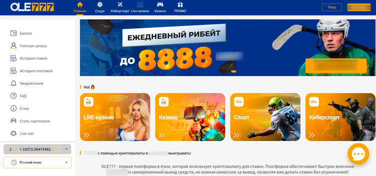Интерфейс Ole777