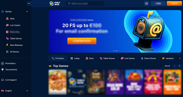 Интерфейс Onlywin Casino