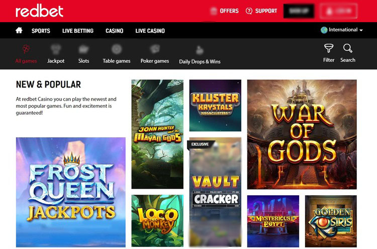 Интерфейс Redbet