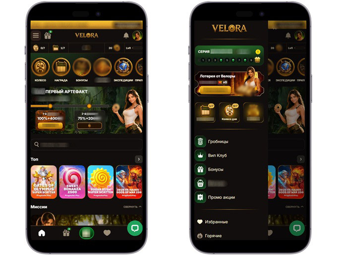 Интерфейс Velora Casino