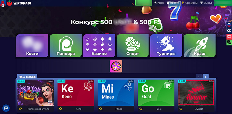 Интерфейс Win Tomato