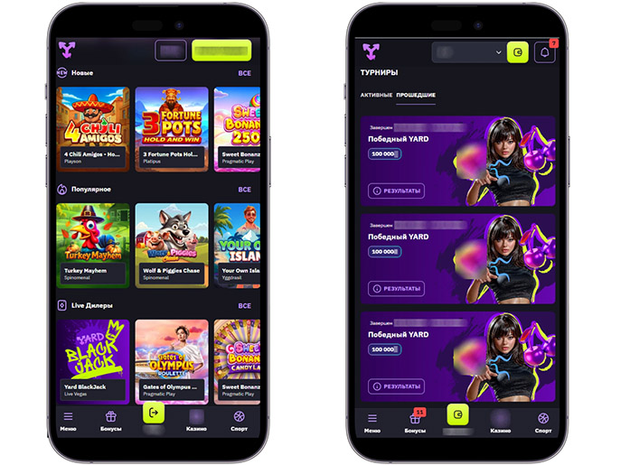 Игровой или мобильный раздел Yard Win