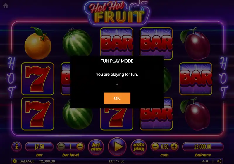 Hot Hot Fruit — окно FUN PLAY MODE Habanero