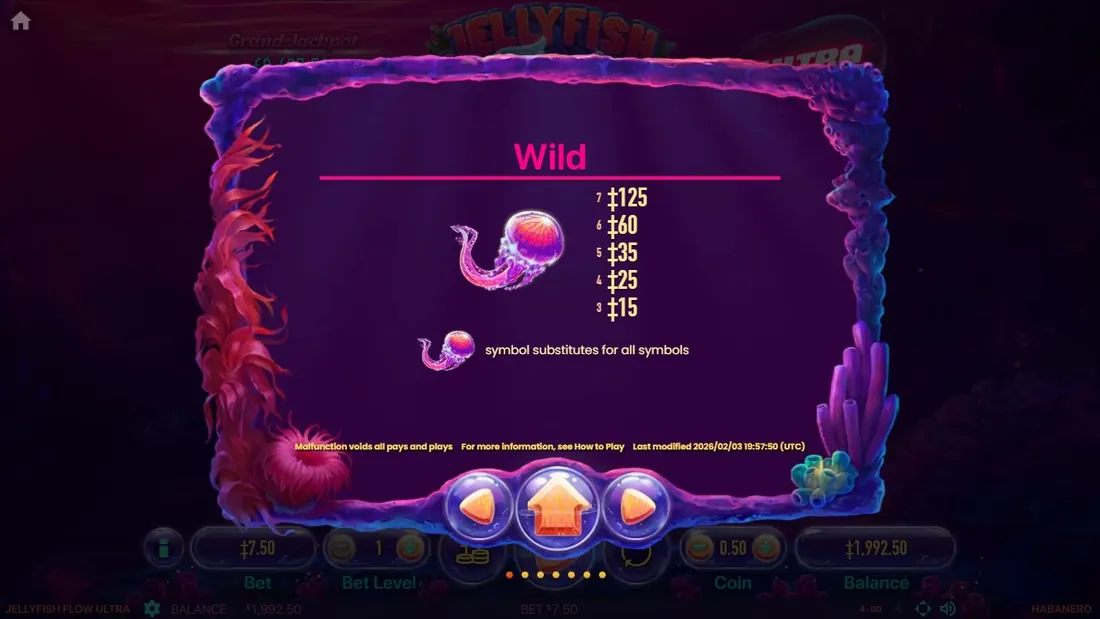 Jellyfish Flow Ultra — табліца выплат Wild