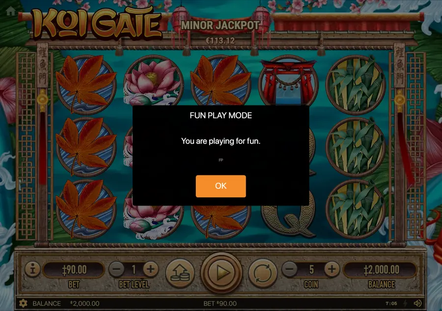 Koi Gate — окно FUN PLAY MODE