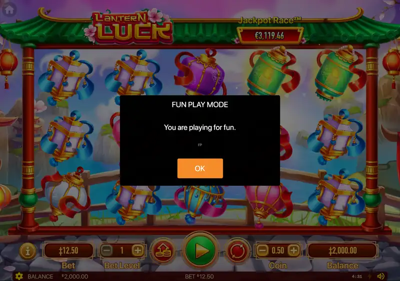 Lantern Luck — окно FUN PLAY MODE