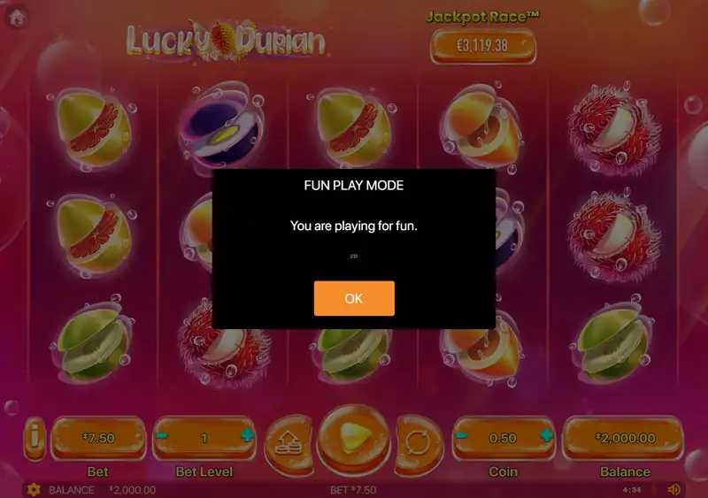 Lucky Durian — окно FUN PLAY MODE