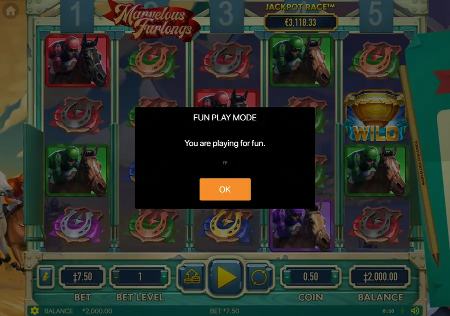 Marvelous Furlongs — окно FUN PLAY MODE