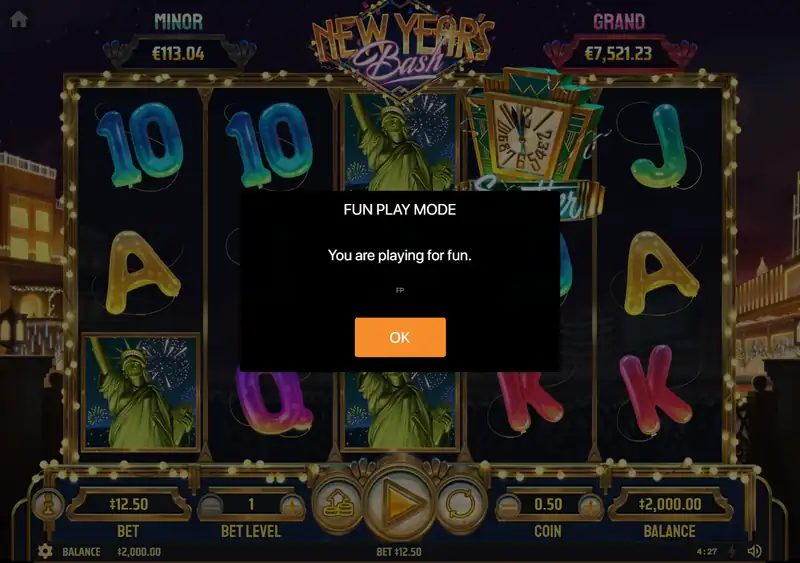 New Years Bash — окно FUN PLAY MODE