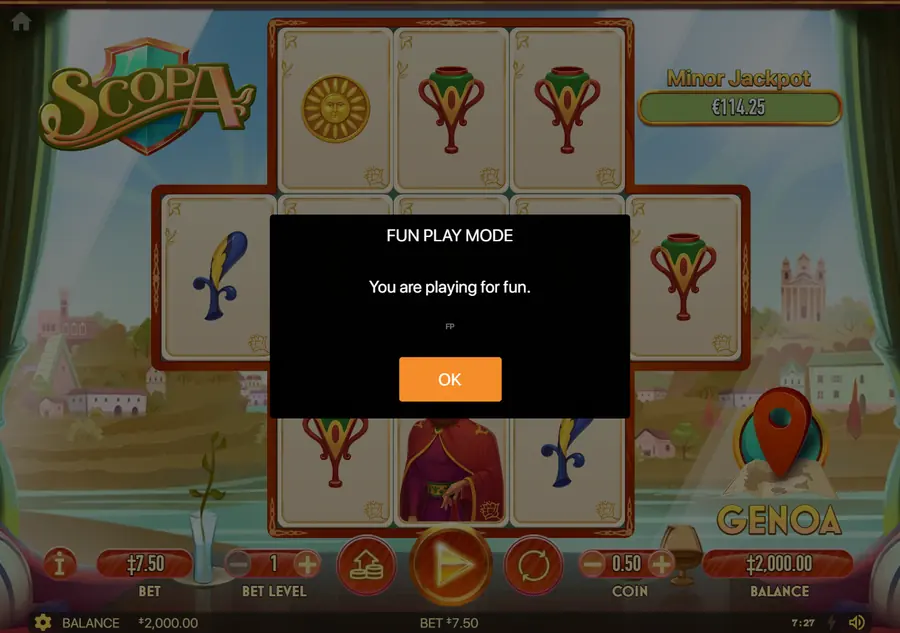 Scopa — окно FUN PLAY MODE
