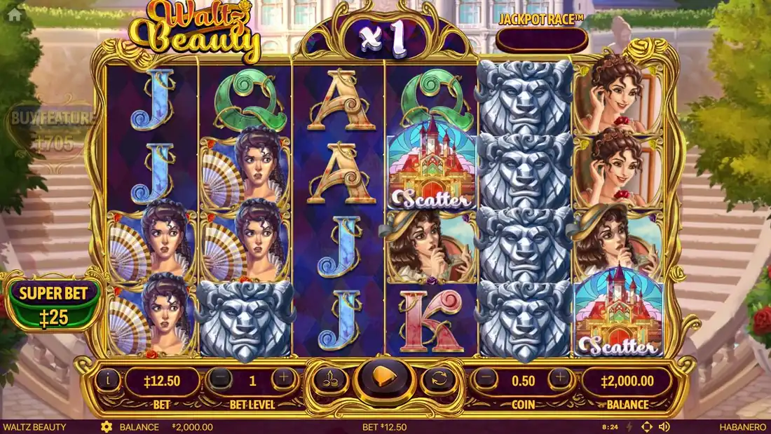 Waltz Beauty's main grid with six reels and four rows