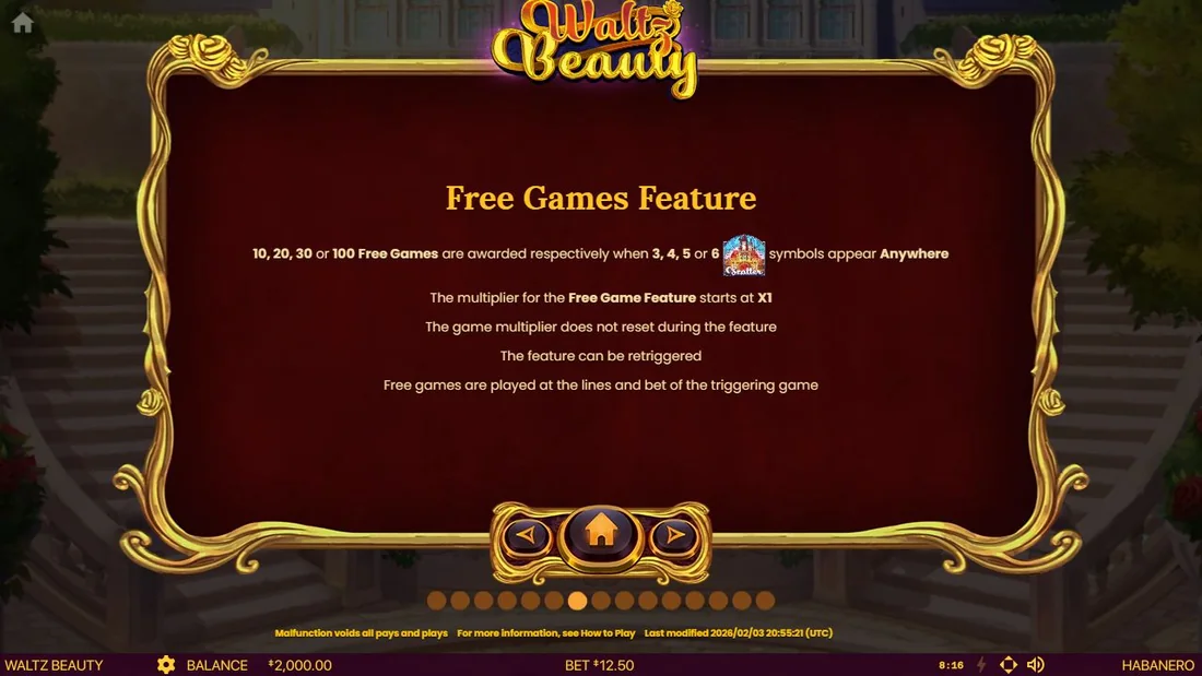 Free Games rules in the tested Waltz Beauty client